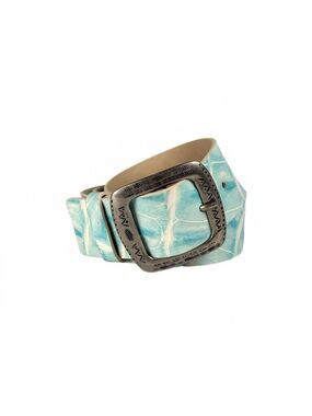 Garuglieri Italy Turquoise Reptile Pattern Embossed Genuine Leather Belt Sz S
